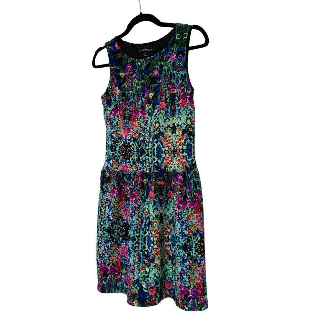 Cynthia Rowley Floral Minidress neoprene scuba sleeveless tank skater